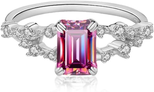 Emerald Cut 1 Carat Moissanite Engagement Ring for Women, 18k Gold Plated Sterling Silver - Available in White/Pink/Green