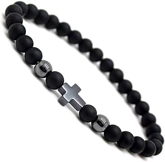 Unisex Stretch Beaded Cross Bracelets 6mm Bead Adjustable Size