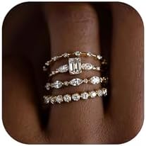 14K Gold Plated Stackable Rings with Created Zircon for Women, Elegant Non-Tarnish Brass Design, Size 6