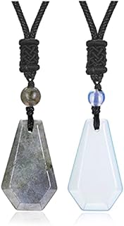 Top Plaza 2 Pcs Healing Crystal Stone Necklace Amulet Protection Pendant Necklaces Friendship BFF Necklace Couples Necklace Adjustable Braided Cord Gemstone Necklace Jewelry Christmas Gifts
