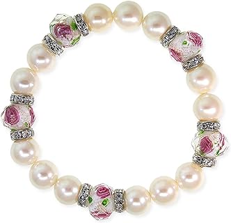 1928 Jewelry Women's Crystal & Pink Flower Beaded Stretch Bracelet