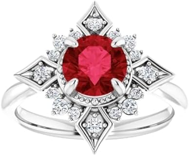 Round Cut 2.5 CT Selene Goddess Engagement Ring 925 Silver/10K/14K/18K Solid Gold Galaxy Red Ruby Ring Lunar Genuine Ruby Ring North Star Ruby Ring July Birthstone Ring