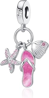 QeenseKc Sea Turtle Animal Tortoise Slipper Shoe Charm Hot Summer Beach Bule Enamel Bead for Pandora Bracelet