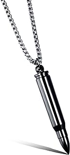 Stainless Steel Bullet Shape Cremation Urn Necklace For Ashes Memorial Keepsake Jewelry, 21.65" Box Chain