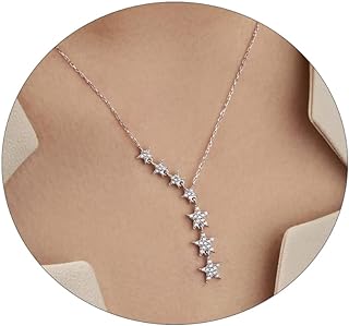 14K Gold-Plated Brass Cable Chain Star Pendant Necklace with Dainty Cubic Zirconia for Women, Y-Shaped Round Drop Design