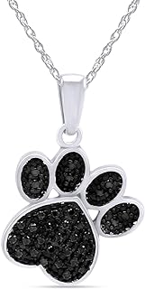 AFFY 925 Sterling Silver Round Cut Enhanced Black Natural Diamond Accent Dog Paw Print Pendant Necklace With 18" Chain