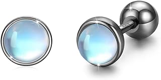 Moonstone Earrings 925 Sterling Silver Tragus Earrings Cartilage Earrings Screw Back Earrings Helix Piercing Jewelry Hypoallergenic Earrings for Women