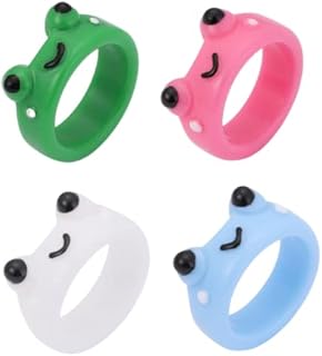 COLORFUL BLING 4PCS Frog Chick Resin Rings Cute Animal Acrylic Rings Set Funny Chunky Knuckle Ring Friendship Gift for Teen Girls