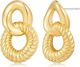 Goldstone Heart Link Stud Earrings With Push Back Design For Women by FILMOON - Trendy & Dainty Fashion Jewelry