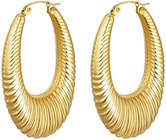 Women's Elegant VAttract Chunky Gold Hoop Earrings, 18k Gold Plated, Hypoallergenic, Versatile & Lightweight, with Hinged Hoop Clasp, Perfect Gift Item