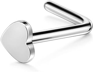 FANSING Women's L-Shaped Heart Nose Stud in 316L Surgical Stainless Steel