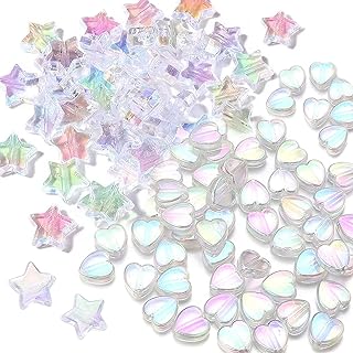 LadayPoa AB Acrylic Bead Charms - Star & Heart Shaped Crystal Glass Charms, Perfect for DIY Jewelry - Sets of 200pcs in Durable Acrylic for Necklace & Bracelet Making