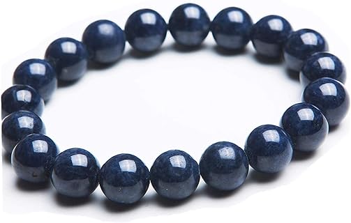 10mm Round Bead Chain Bracelet with Natural Blue Sapphire Gemstones for Men and Women
