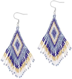 Jeanbeau Tassel Zulu Dangle Drop Earrings for Women Girls, Long Boho Handmade Seed Beads Fringe Danglig Earing Bohemian Summer Beach Jewelry Gift