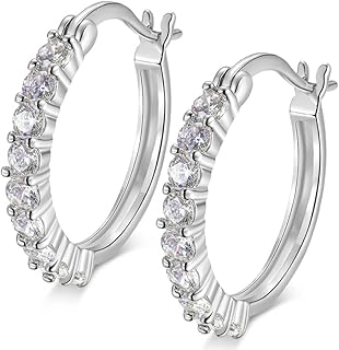 Hinged Hoop Sterling Silver Moissanite Hoop Earrings for Women, Classic Design, 1.00 Cttw Eco-Gems, 18K Yellow or White Gold Overlay