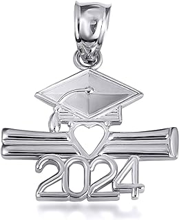 Premium 14k Gold 2024 Graduate Heart Pendant with Diploma and Cap Detail for Men - Handcrafted in USA