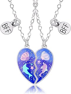 Hifot Collier d'Amitié pour 2 Filles, Collier Bff Magnétique Séparable en Forme de Cœur Pailleté, Ajustable en Argent, Pour Meilleures Amies et Sœurs - Idéal Cadeau Anniversaire