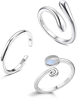Jstyle 925 Sterling Silver Open Toe Rings Set for Women Adjustable Turquoise Moonstone Band Tail Ring Women Beach Foot Jewelry Set