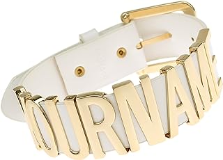 Adjustable White Leather Belt Gold Letter Customized Name Choker Necklace Collar