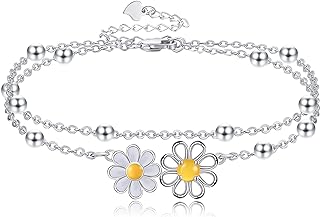 MONGAS Compass/Octopus/Daisy/Cross Anklet Sterling Silver Opal Crystal Anklets Beach Jewelry Gifts for Women Girls