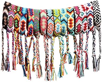 Hicarer Cotton Thread Braided Friendship Bracelets in Multicolored Designs for Kids and Adults, 15 Pieces Nepal Style Handmade Woven Bracelets