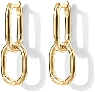 Convertible 14K Gold Plated Paperclip Link Chain Drop Dangle Earrings for Women - Versatile Brass-made Design