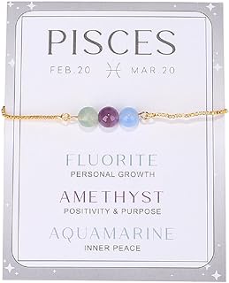 COLORFUL BLING Zodiac Bead Bracelets Healing Crystal 12 Constellation Natural Stone Chakra Stretch Adjustable Bracelets Birthstone Anxiety Relief Beaded Bracelets for Women Girls Horoscope Jewelry