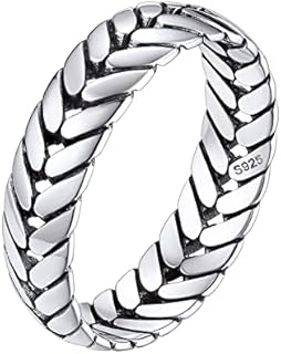 Silvora Unisex Sterling Silver Cuban Link Wheat Wedding Ring, Stackable Statement Jewelry Size 6-13 with Sleek Dome Design