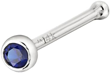 Jewelry Avalanche Solid 14K Gold Ball-end Stud Bezel Set Blue Sapphire 22G Nose Bone Nose Stud - 14K White Gold / 14K Yellow Gold September Birthstone Nose Ring Stud