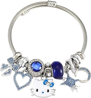 Hello Jewelry Bracelet Friendship Charms Braclet, Adjustable Stainless Steel Kawaii Pink Kitty Bangle Bracelets, Charm Matching Bracelets for Women and Teen Gifts