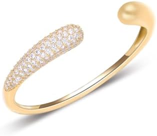 18k Gold Plated Adjutable Open Cuff Bangle Bracelet,Bling Bling Cubic Zirconia Gemstone and Simulated Pearl Trendy Dupe Punk Chunky Statement Cuff Bracelet for Women Girls