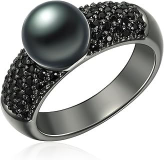 Bague Valero en Argent Sterling 925 avec Perle de Culture d'Eau Douce 8-9 mm et Zirconia, Taille 50. Idéale pour les Passionnées de Bijoux de Haute Qualité