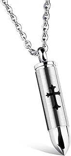 Mens Black Cross Pendant Stainless Steel Religious Bullet Urn Ashes Memorial Keepsake Necklace Chain For Men Women Prayer Jewelry