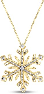 Spring Ring Clasp, Natural White Diamond Snowflake Pendant Necklace, 14K Yellow Gold over Sterling Silver, Rope Chain for Elegant Women, Graceful Design - USA Made