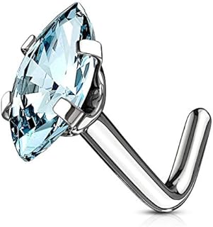 20g Marquise Cut Cubic-Zirconia L Shaped Nose Ring in Stainless Steel by Forbidden Body Jewelry