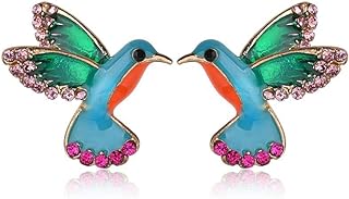 Cubic Zirconia Embellished Hummingbird Bird Stud Earrings with Push Back for Women and Girls, Alloy Metal, Cute Design