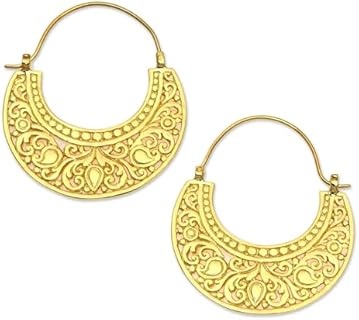 NOVICA Artisan Handmade Gold Vermeil Hoop Earrings Ornate 22k from Indonesia Plated Sterling Silver No Stone Statement [1.6 in L x 1.4 in W x 0 in D] ' Garden of Eden'