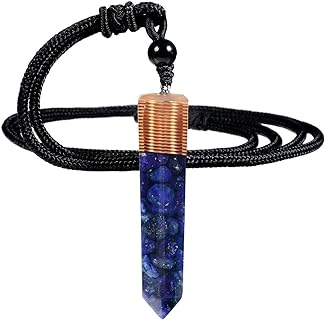 Nupuyai Men & Women's Faceted Lapis Lazuli Stone Pendant Necklace, Hexagonal Wire Wrap Design with Adjustable Rope Chain