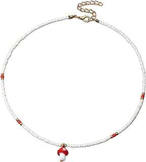 Heishi Bead Necklace with Lobster-Claw Clasp on Beaded Alloy Chain, Resin Gem, Ideal for Women and Girls, Colorful Rainbow Mushroom Design