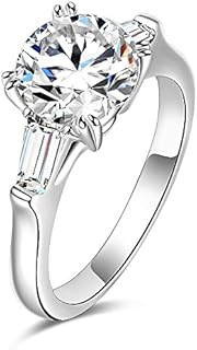 espere Sterling Silver 2 Carat CZ Baguette Round Solitaire Engagement Ring Bridal Wedding Jewelry