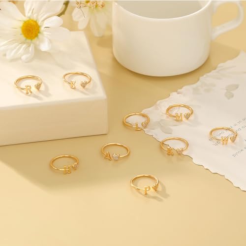 Heart Initial Ring for Women Teen Girls Silver Rose Gold Plated Heart Capital Letter Initial Rings Stackable Rings for Women Girls Adjustable Heart Alphabet Letter Rings Jewelry Gifts for Women