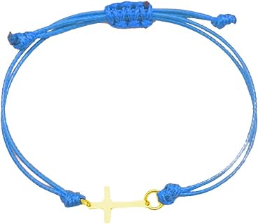 COLORFUL BLING Gold Silver Stainless Steel Sideways Cross Bracelet Adjustable Braided String Faith Hope Blessed Woven Rope Wrist Cuff for Men Women Protection Amulet Jewelry