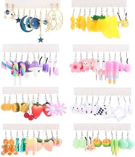 40 Pairs Weird Cute Earrings for Women Funny Kawaii Earrings Drop Dangle Earrings Include Planet Astronaut Moon and Stars Face Bear Mushroom Flowers Animal Aesthetic Earrings Bulk