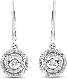 Jewelili Sterling Silver Natural White Round Diamond Accent Double Halo Miracle Set Dangle Earrings