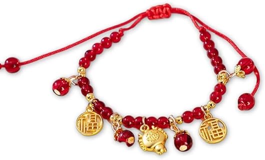2024 New Year Of Dragon Beaded Charm Bracelets Crystal Bead Pendant Bracelet Chinese Zodiac Lucky Adjustable Handmade Woven Red String Bracelet For Women Men New Year Gifts