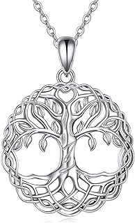 Celtic Necklace 925 Sterling Silver Tree of Life/Witches Knot/Claddagh/Peace Sign/Viking/Hamsa/Pentagram/Ankh Pendant Necklace Celtic Jewelry Gift for Women Men Teen Girls