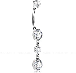 Titanium Belly Button Rings with Dazzling Cubic Zirconia for Women - Elegant Dangle Design