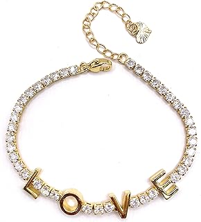 Delightful EVOLS Gold Tennis Charm Bracelet Embellished with Diamond for Women - Perfect Gift for Girlfriend or Wife