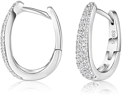 Mary J Blige Inspired 925 Sterling Silver Hoop Earrings with Latch Back and Zircon Accents in Classic Huggie Design