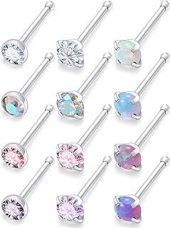 Uzgtvy 18G 20G 22G Opal Nose Rings Studs Surgical Steel Nose Nostril Piercing Jewelry for Women Men Girl Opal 1.5MM 2MM 12Pcs